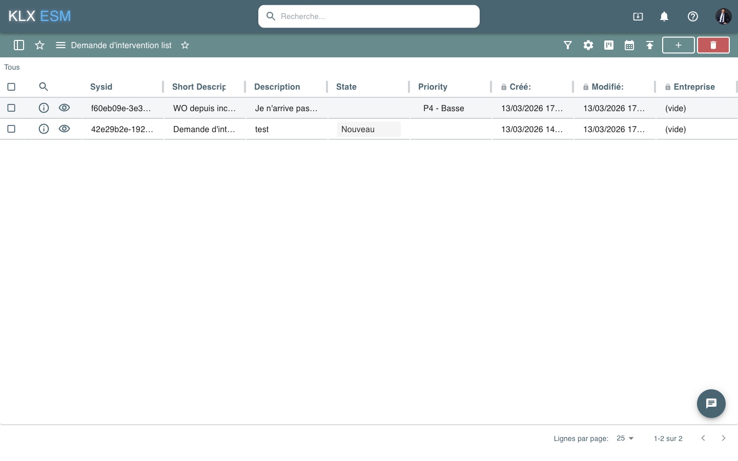 Dashboard interventions services généraux KLX ESM